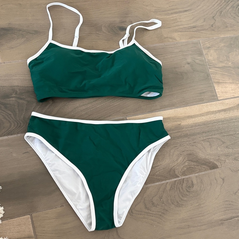 Green Bikini Set with White Trim